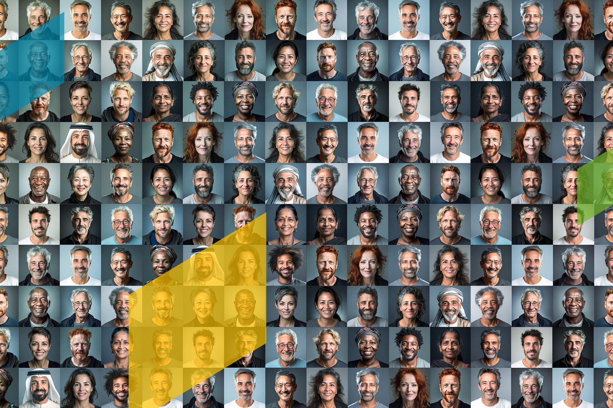 Portraitfotos von unterschiedlich aussehenden Menschen.